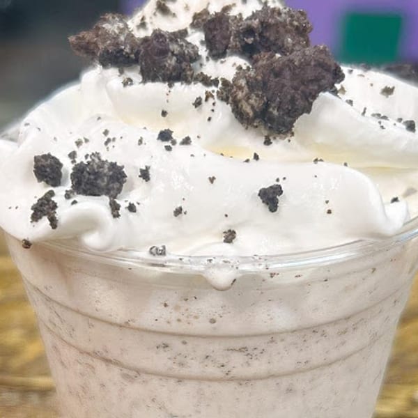 BB's Burger Factory Inc. milkshake topped with whipped cream and cookie crumbles.