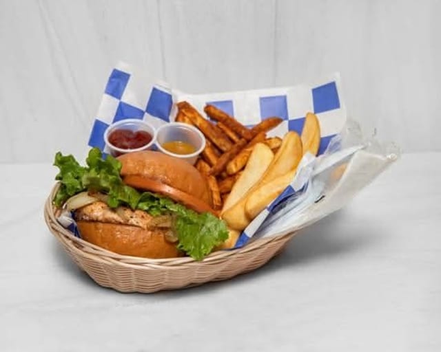 Salmon Burger with Bacon.
